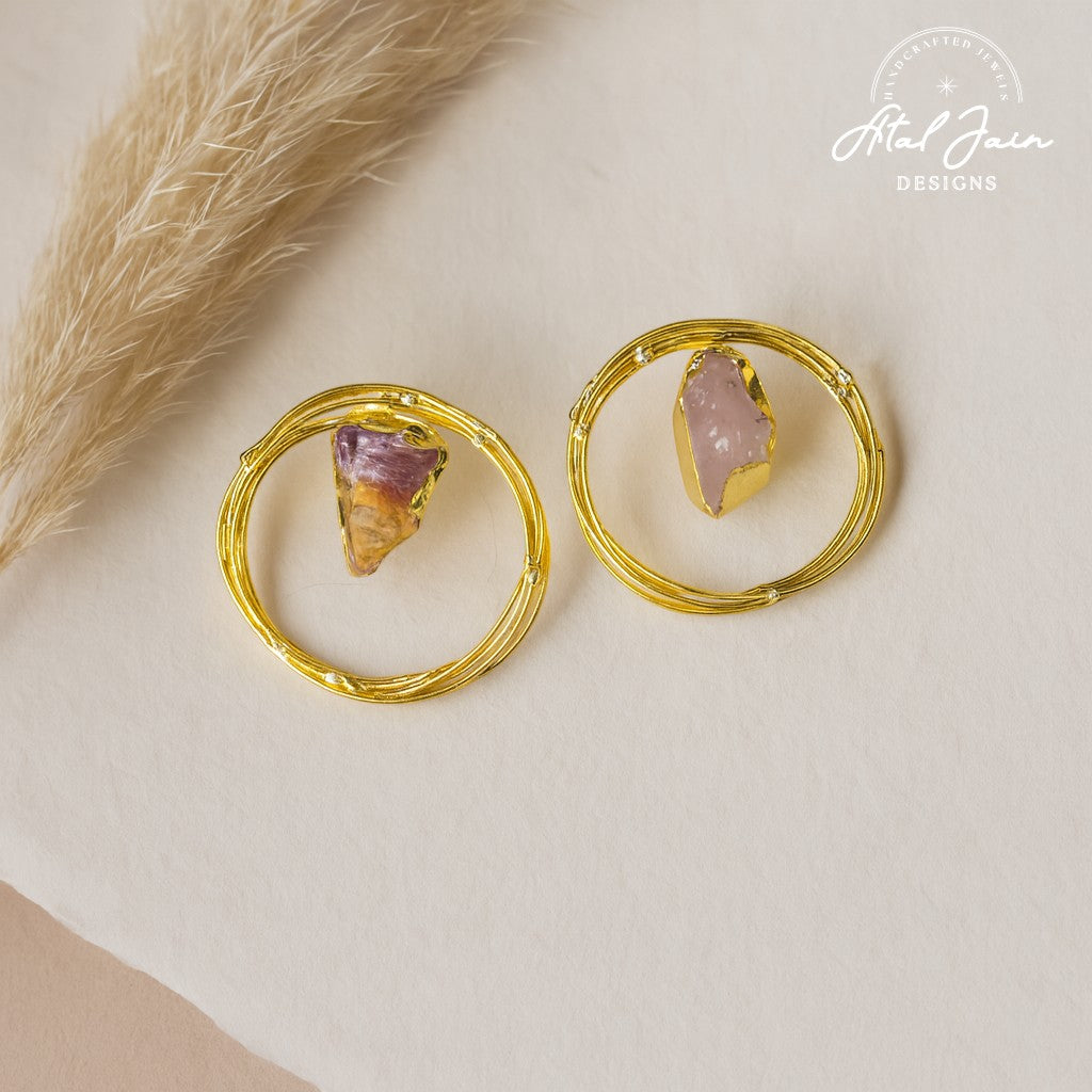 Golden Aura: Raw Amethyst Earrings