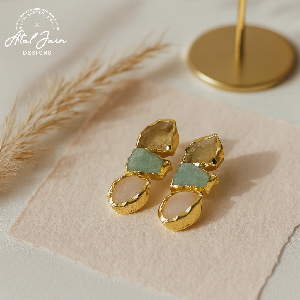 Gilded Serenity: Exquisite Stone Earrings