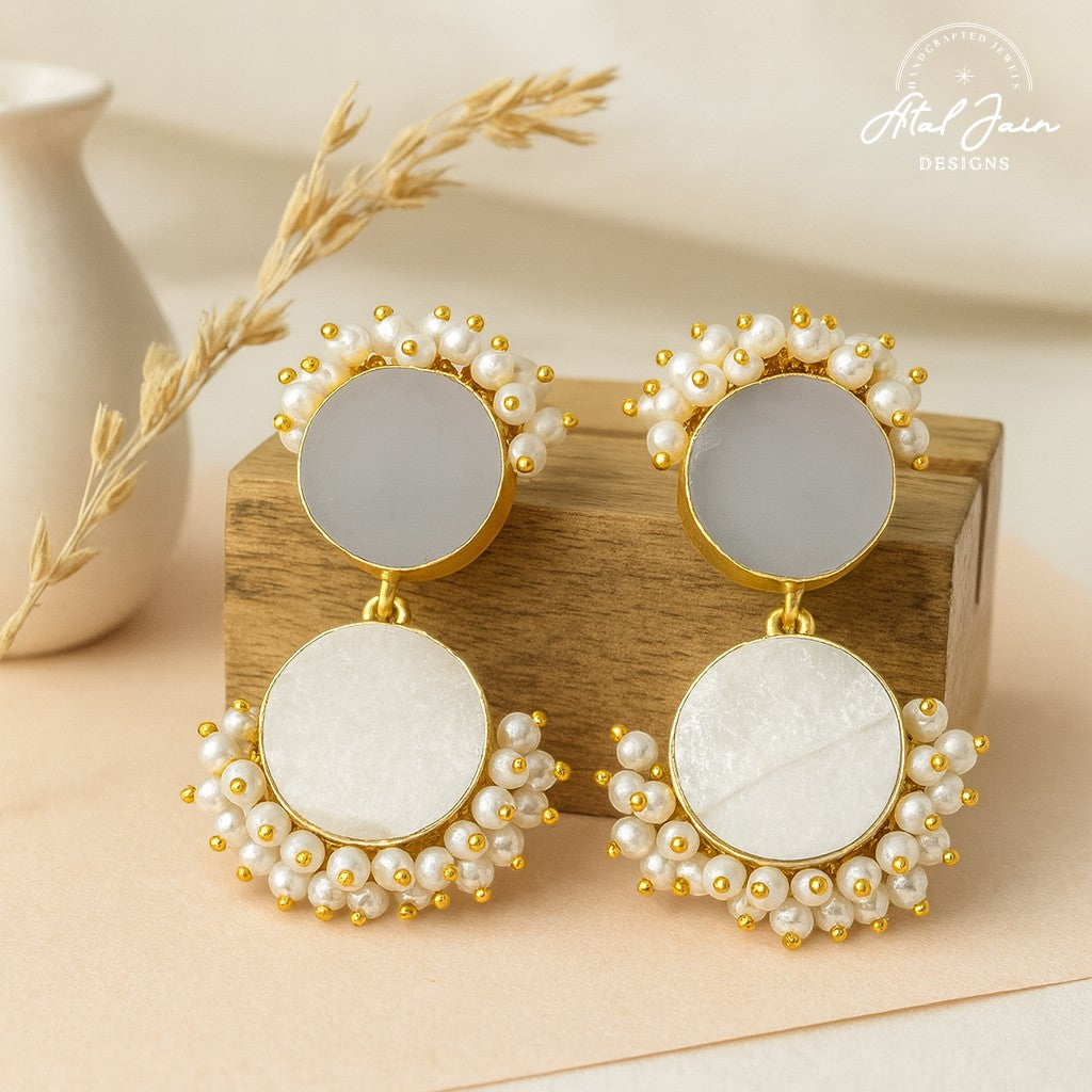 Timeless Grace: Stone and Pearl Earrings