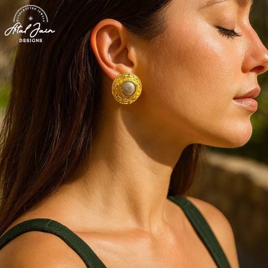 Luxe Leaf: Golden Pearl Earrings