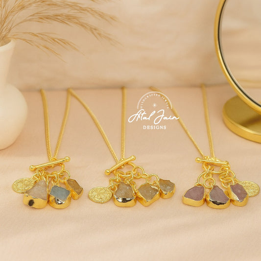 Opulent Coin & Stone Cluster Pendant with Chain