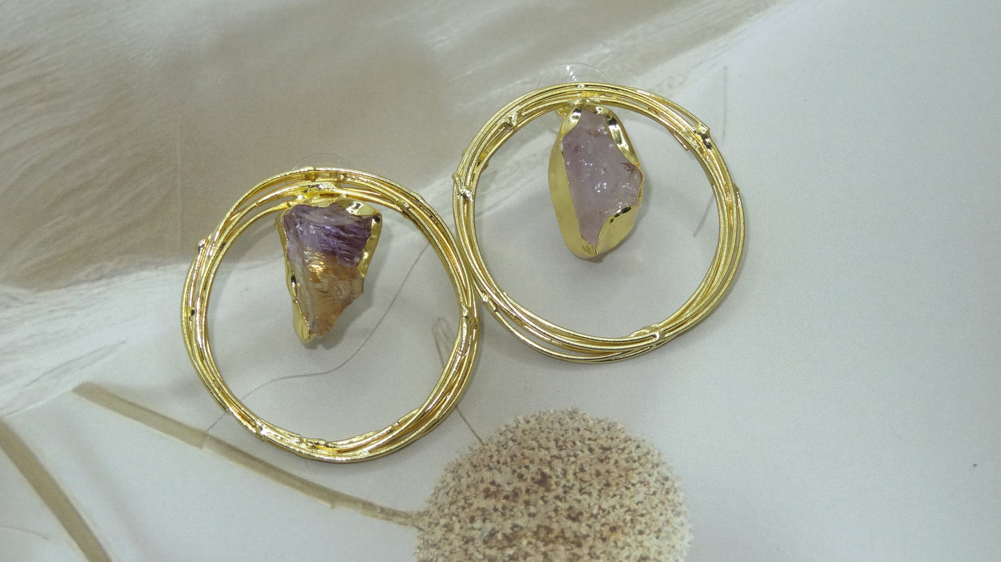 Golden Aura: Raw Amethyst Earrings