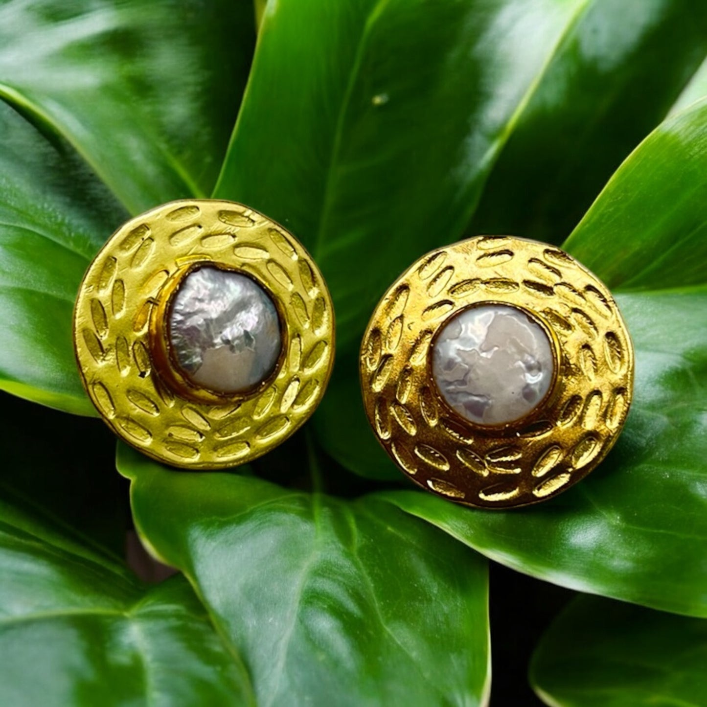 Luxe Leaf: Golden Pearl Earrings