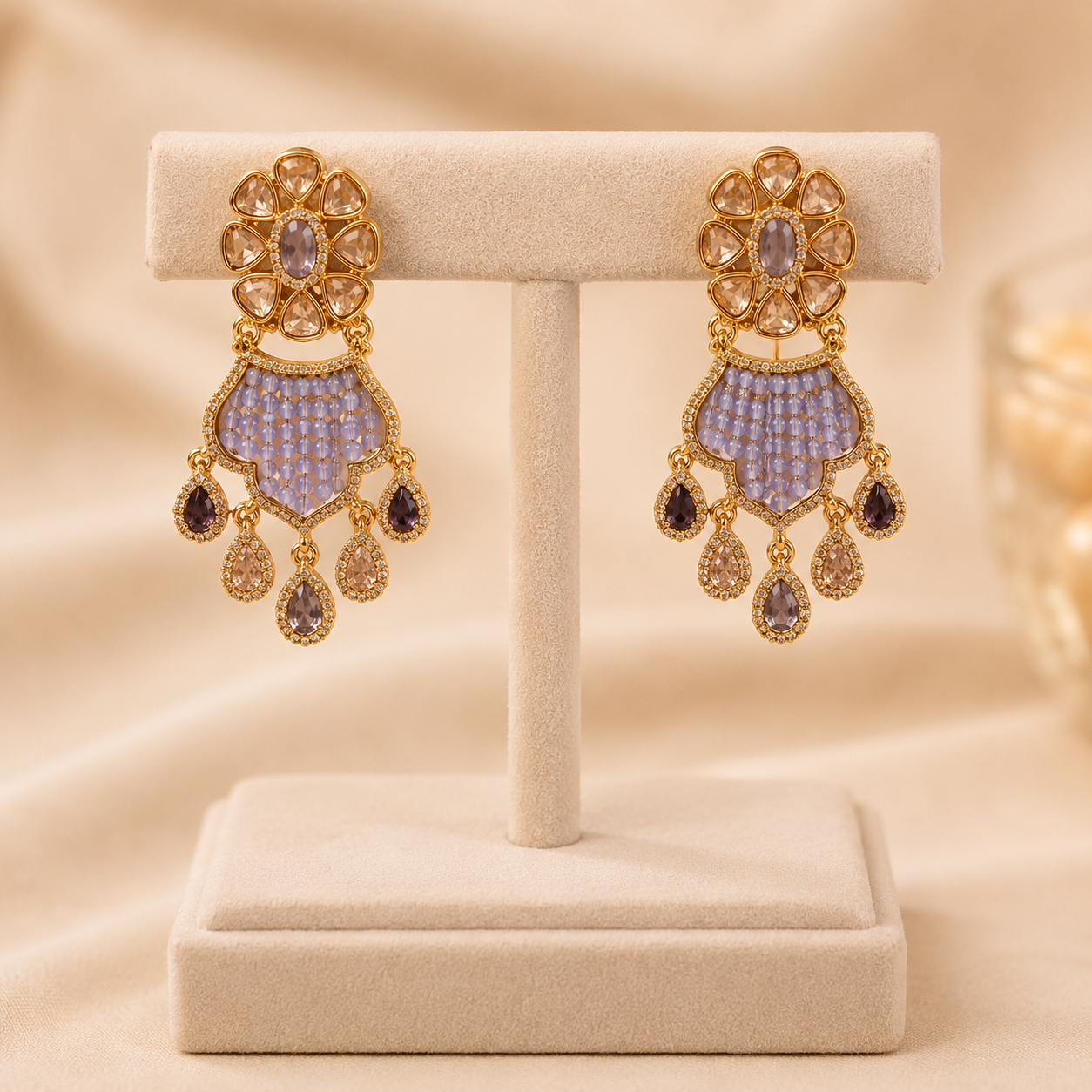Violetta Cascade Earrings | Lavender Moissanite Chandelier Earrings in Rose Gold