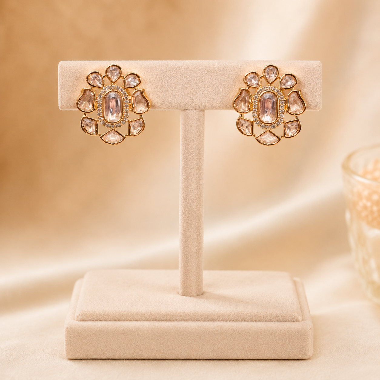 Lunara Bloom Stud Earrings | Floral Moissanite Rose Gold Earrings for Women