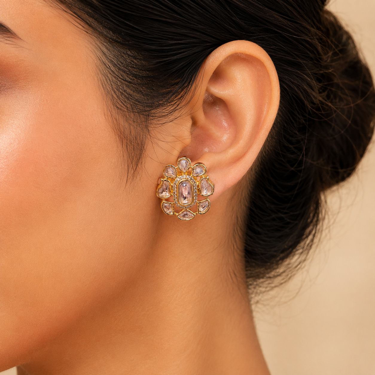 Lunara Bloom Stud Earrings | Floral Moissanite Rose Gold Earrings for Women