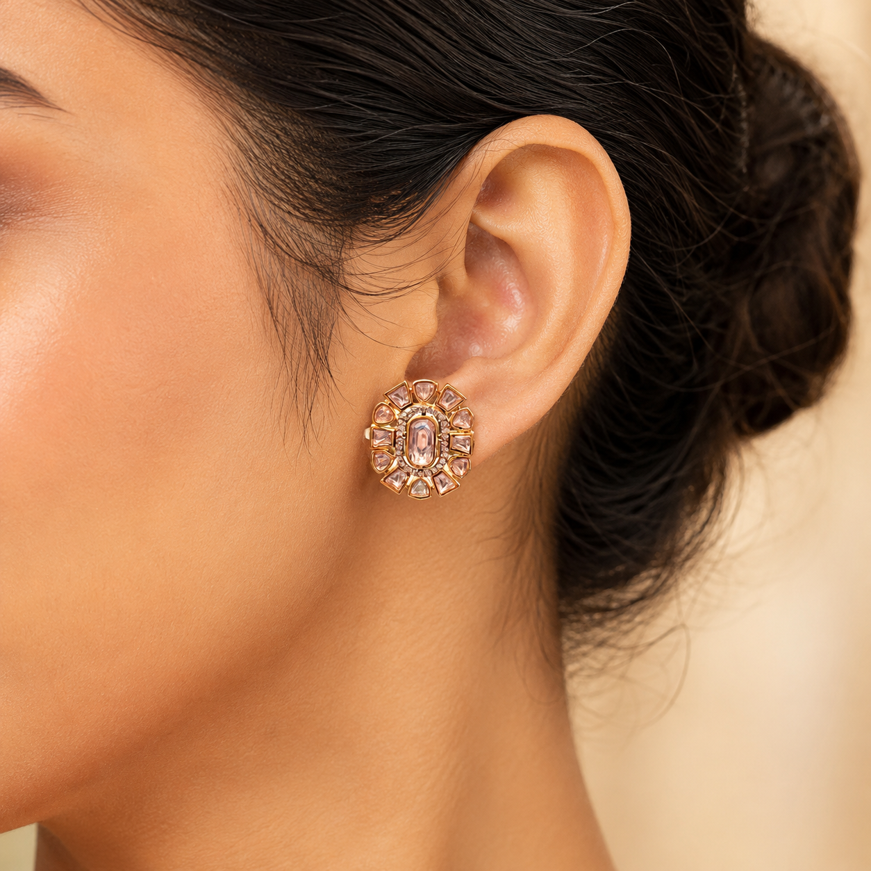 Solara Halo Stud Earrings | Moissanite Rose Gold Statement Studs for Women