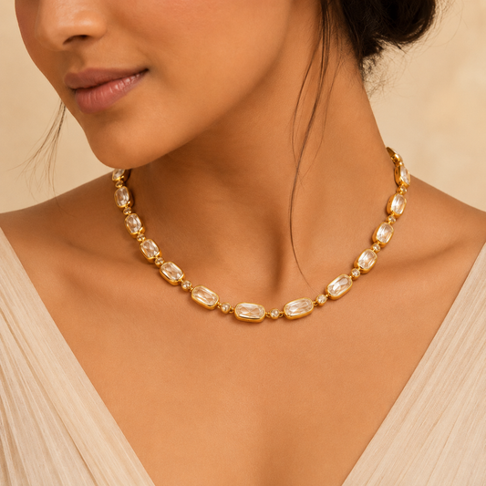Aavya Luxe Set | Modern Moissanite Choker Necklace & Earrings Set for Women