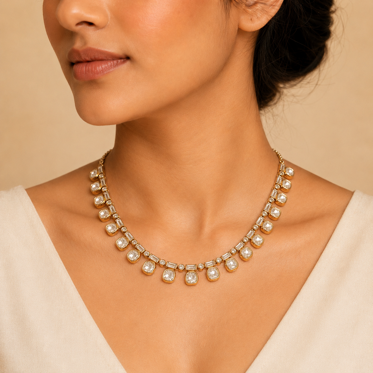 Navira Charm Set | Modern Moissanite Necklace & Earrings Set for Women | Gold Finish Jewelry