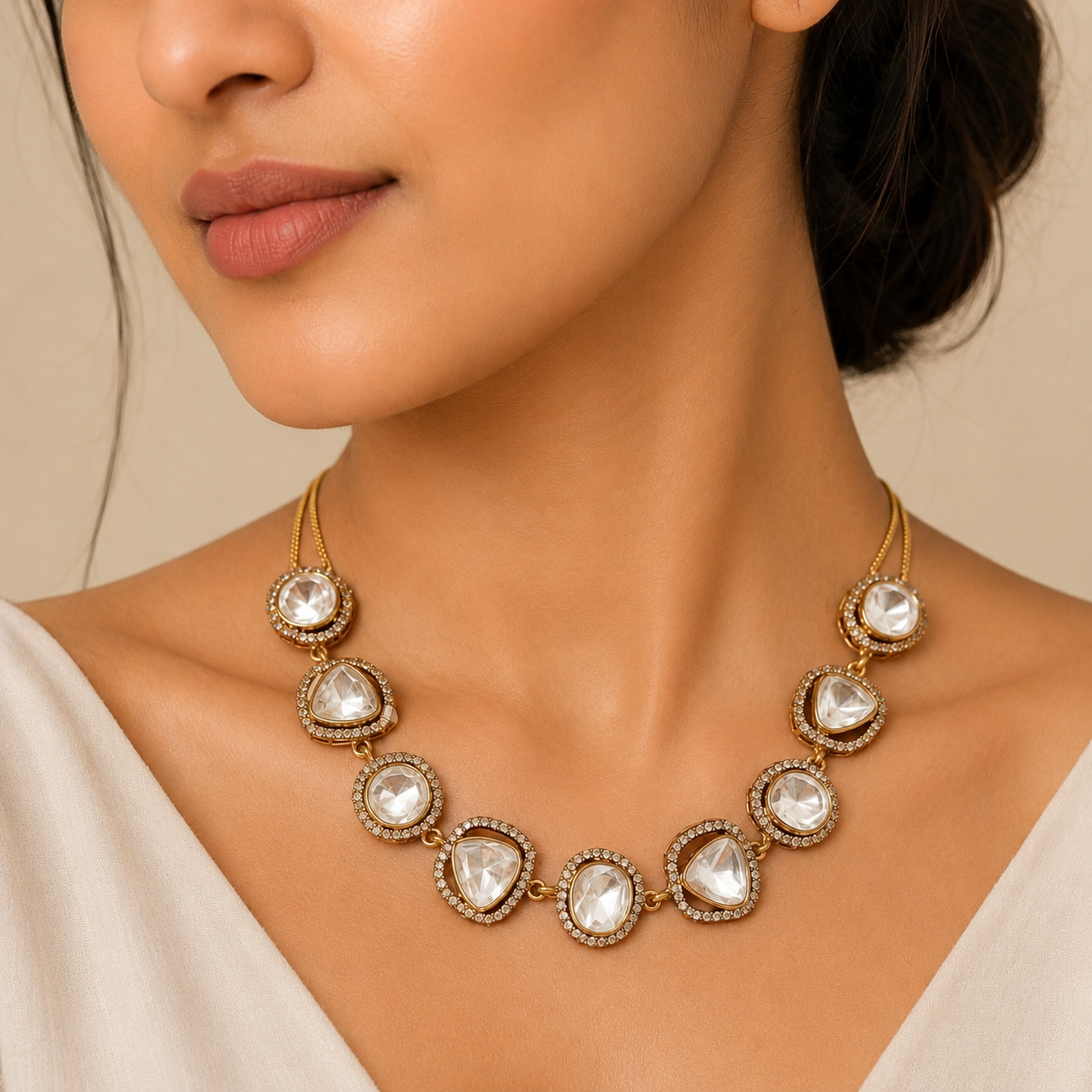 Sitara Luxe Set | Moissanite Statement Necklace & Earrings Set for Women | Gold Finish Jewelry
