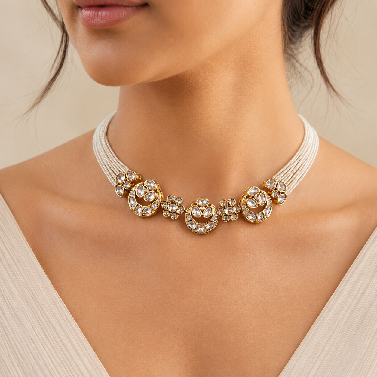 Nayra Pearl Bloom Set | Moissanite & Pearl Multi-Layer Necklace Set for Women