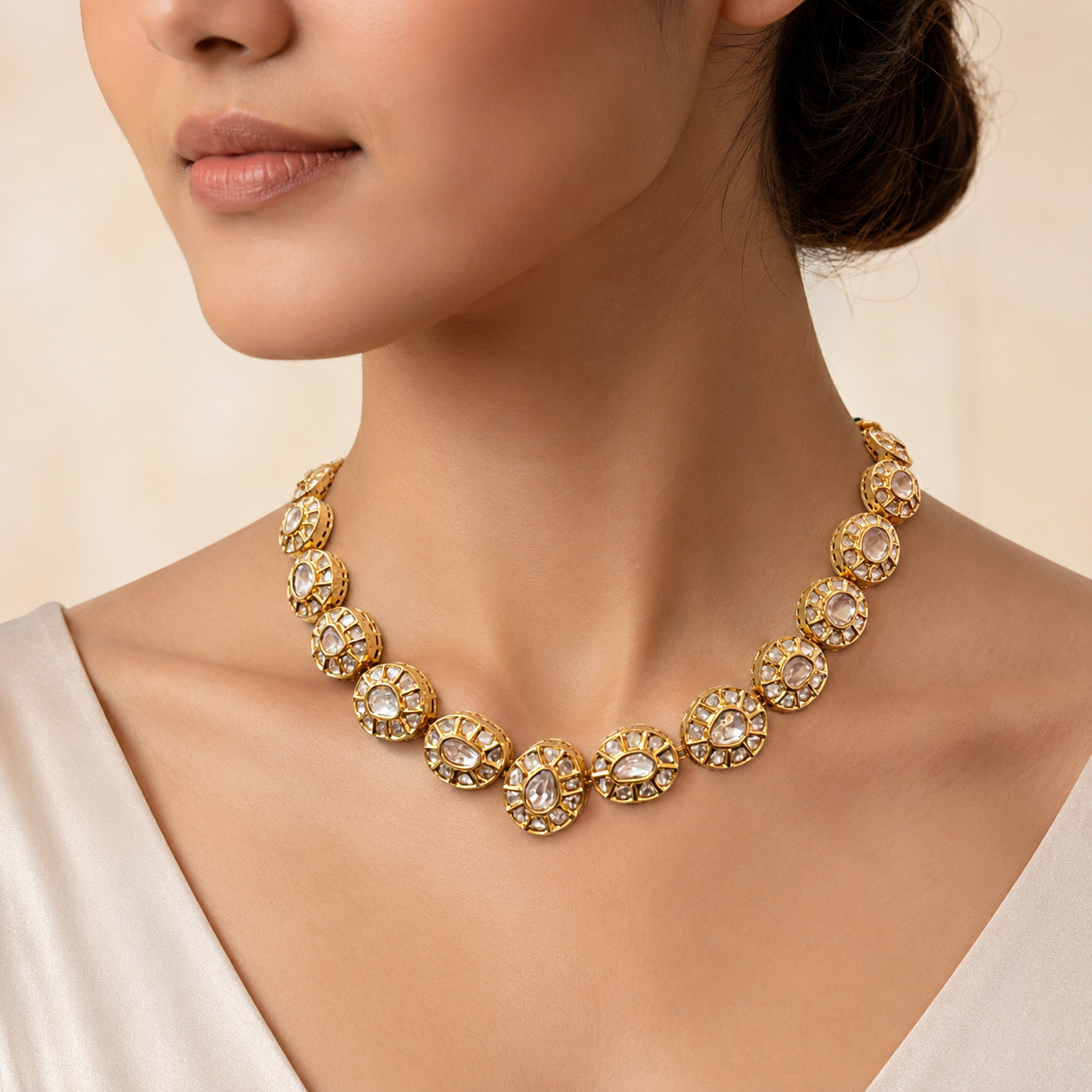 Zariya Radiance Set | Moissanite Statement Necklace & Earrings Set for Women | Gold Finish Jewelry