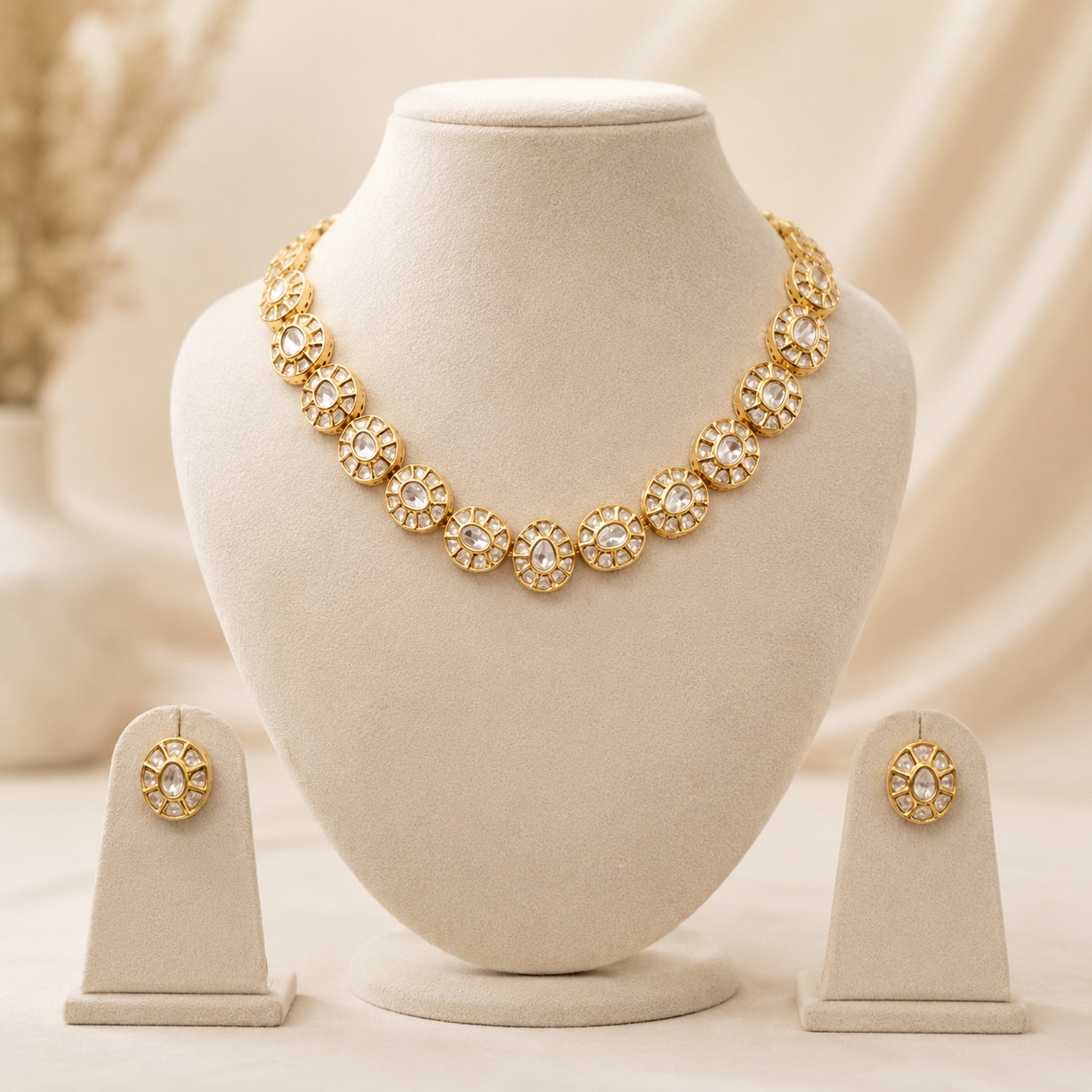 Zariya Radiance Set | Moissanite Statement Necklace & Earrings Set for Women | Gold Finish Jewelry