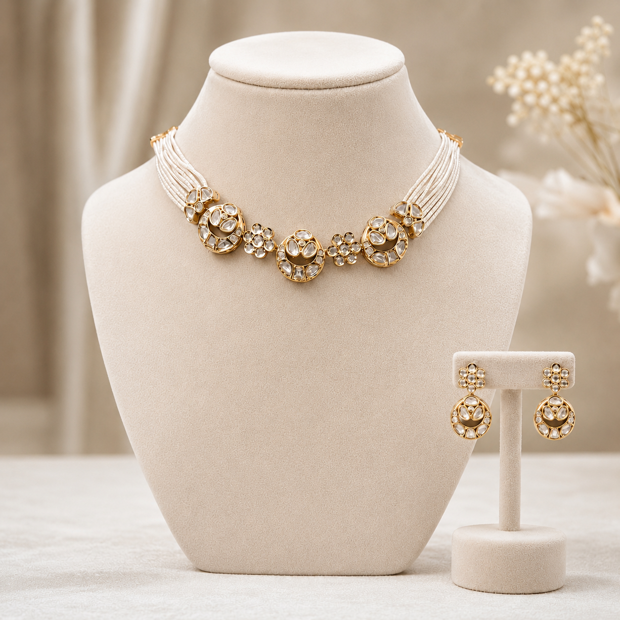 Nayra Pearl Bloom Set | Moissanite & Pearl Multi-Layer Necklace Set for Women