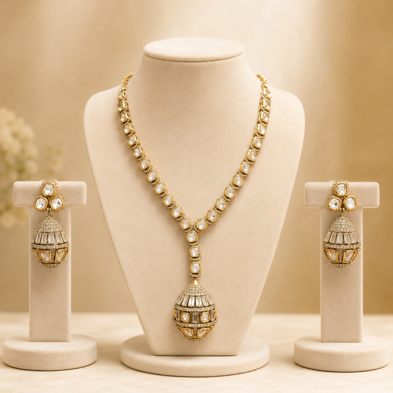 Aarika Royale Set | Moissanite Bridal Necklace & Statement Earrings Set for Women