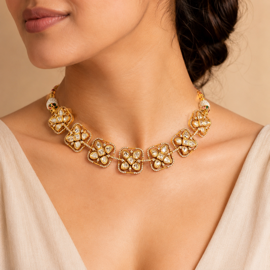 Vayura Bloom Set | Floral Moissanite Choker Necklace & Earrings Set for Women