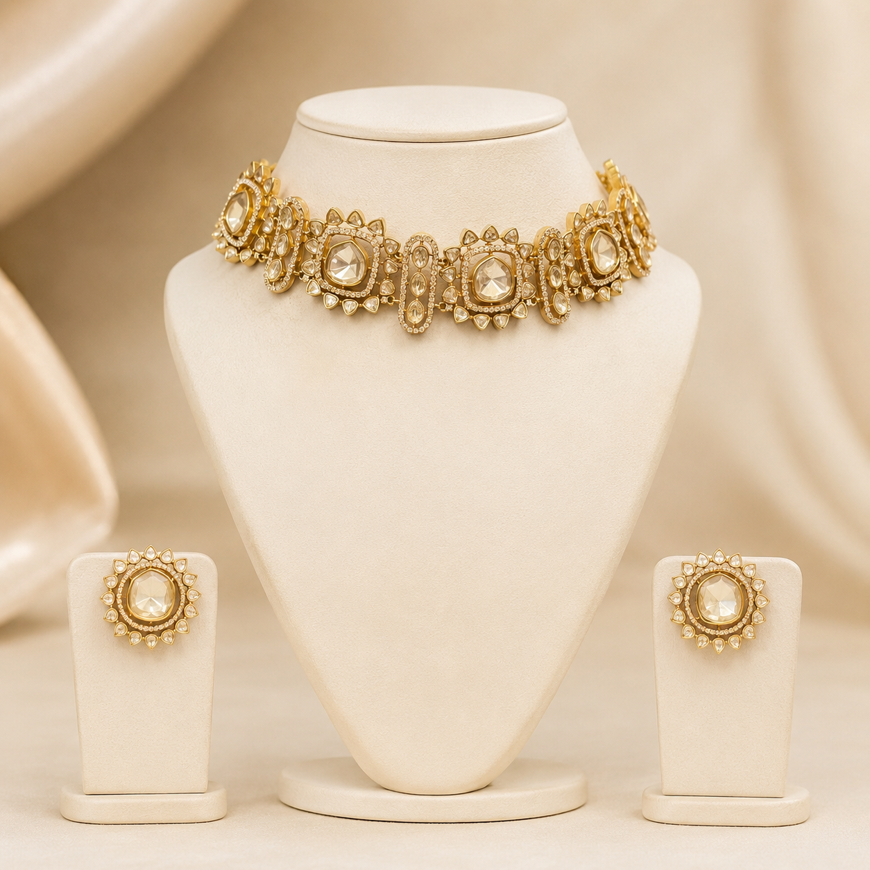 Suryara Glow Set | Moissanite Choker Necklace & Earrings Set for Women | Gold Finish Jewelry