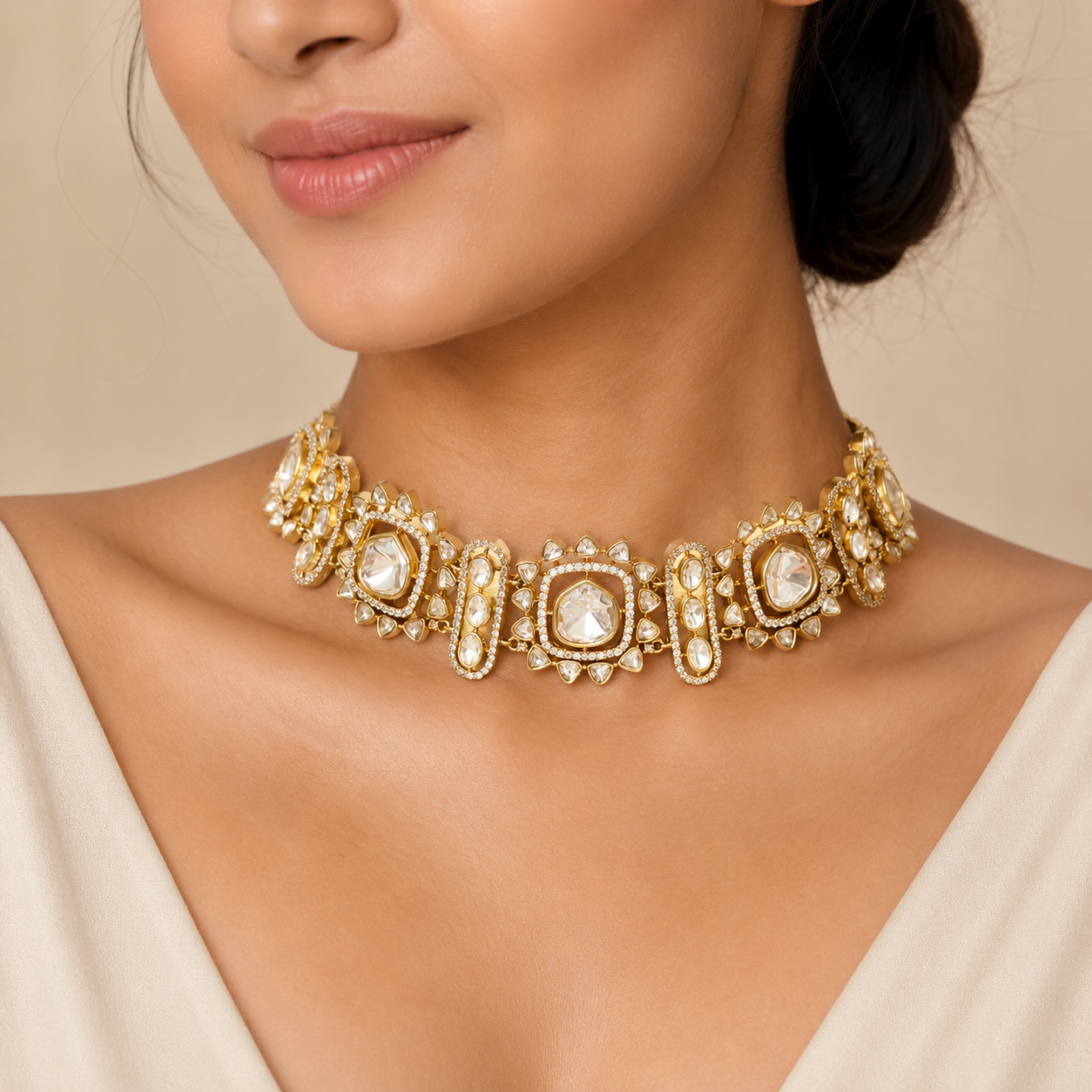 Suryara Glow Set | Moissanite Choker Necklace & Earrings Set for Women | Gold Finish Jewelry