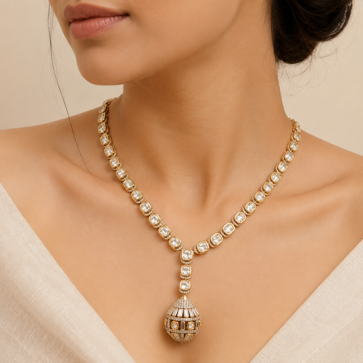 Aarika Royale Set | Moissanite Bridal Necklace & Statement Earrings Set for Women