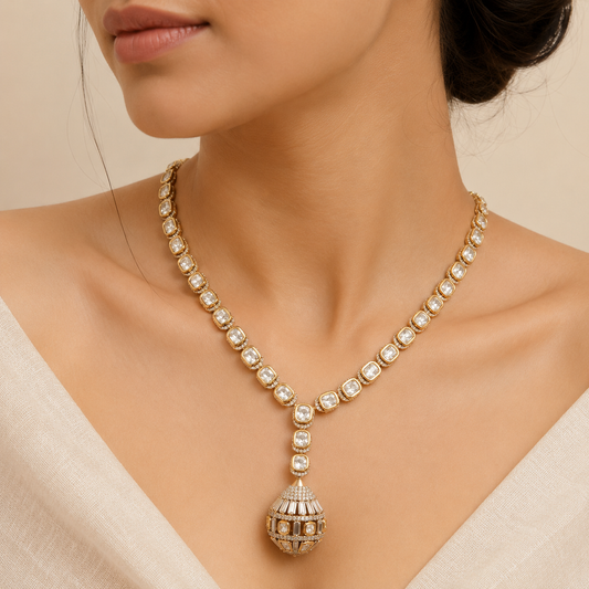 Aarika Royale Set | Moissanite Bridal Necklace & Statement Earrings Set for Women