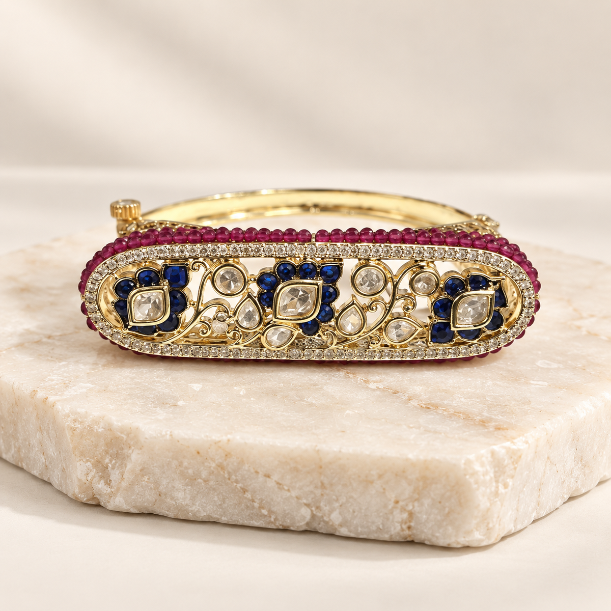 Neelrangi Multicolor Moissanite Polki Bangle | 22K Gold Plated