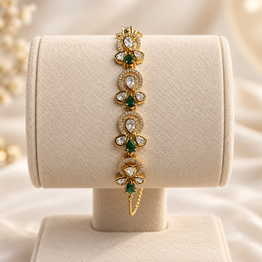 Arosha Emerald Moissanite Polki Bracelet | 22K Gold Plated