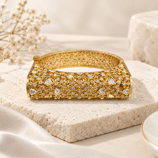 Zarbaft Moissanite Polki Bangle | 22K Gold Plated Statement Bangle