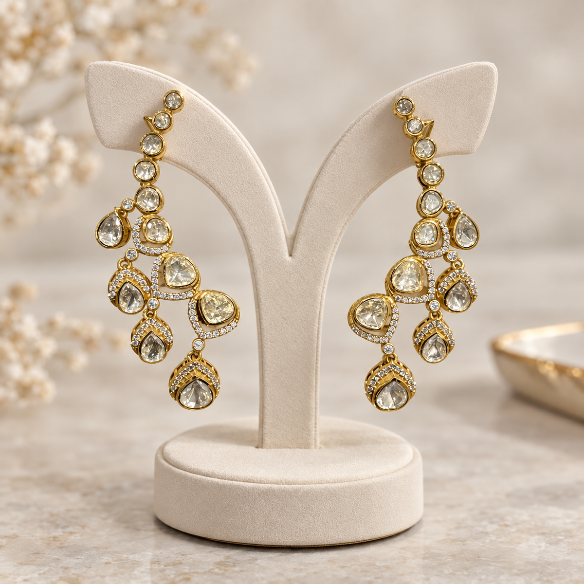 Zelora Cascade Moissanite Polki Earcuff | 22K Gold Plated