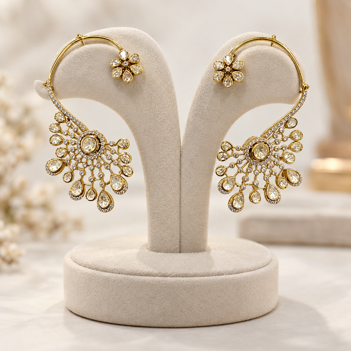 Nayzara Moissanite Polki Earcuff | 22K Gold Plated Floral Earring
