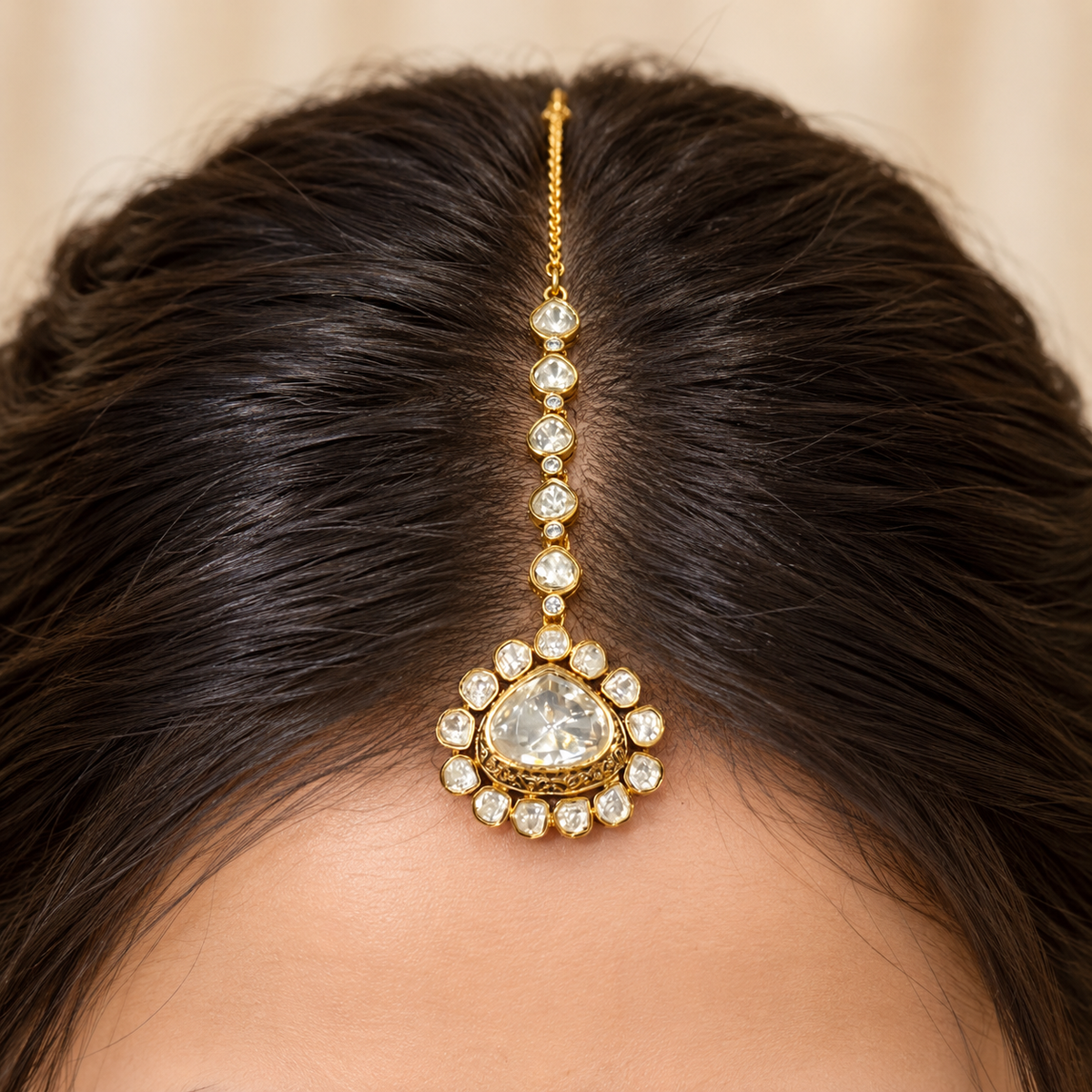 Kairavi Moissanite Polki Maangtika | 22K Gold Plated Statement Tika