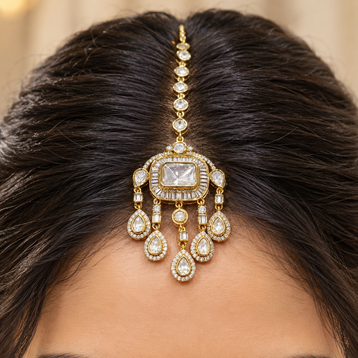 Avenza Moissanite Polki Maangtika | 22K Gold Plated Statement Tika