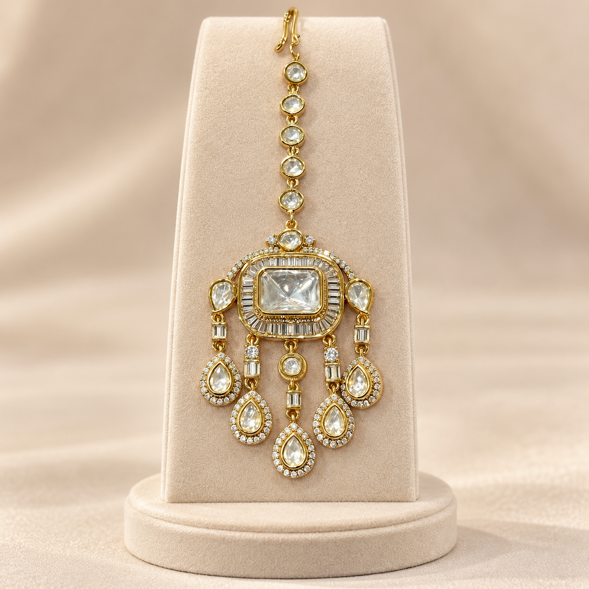 Avenza Moissanite Polki Maangtika | 22K Gold Plated Statement Tika