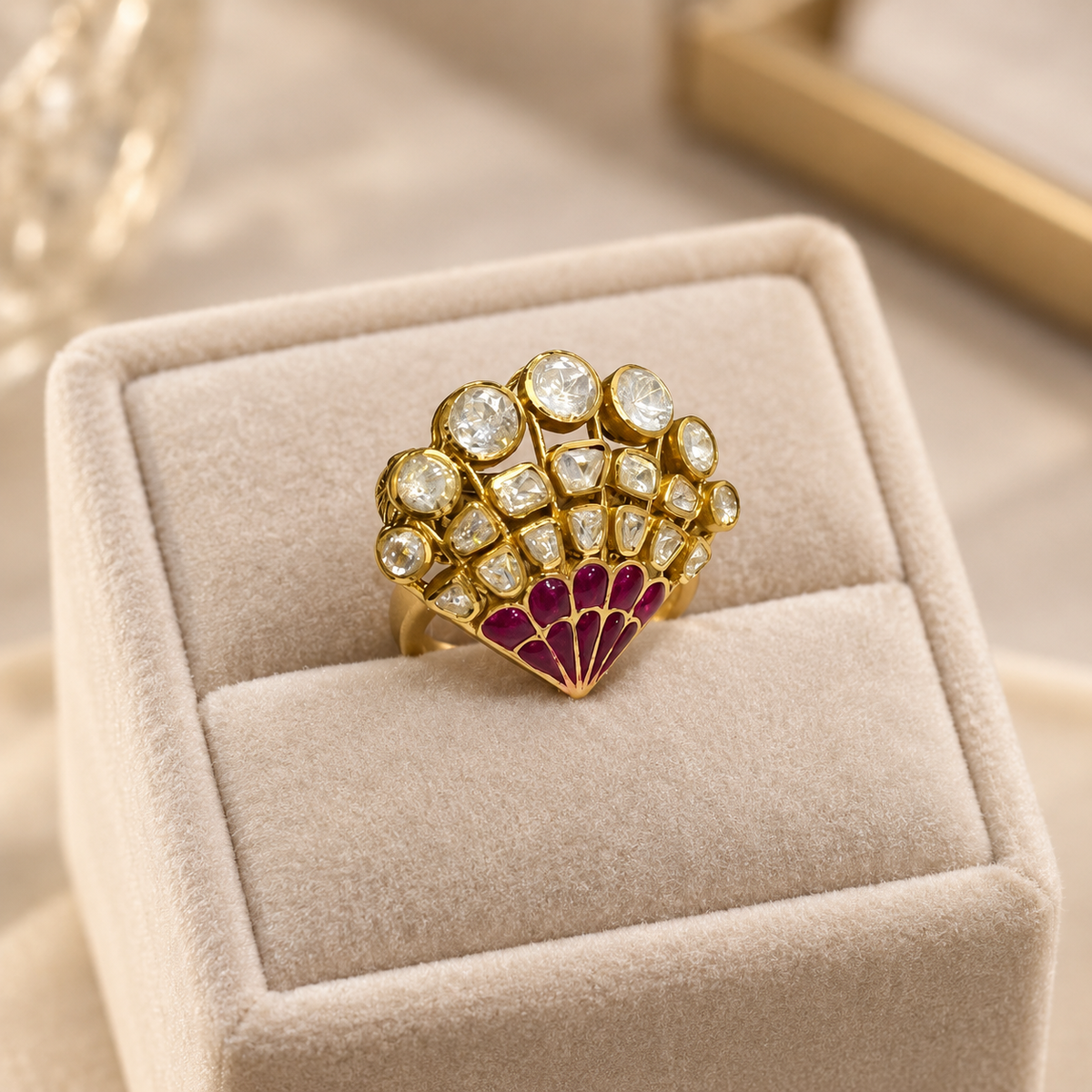 Mayur Raj Moissanite Polki Ring | 22KT Gold Plated Royal Ring