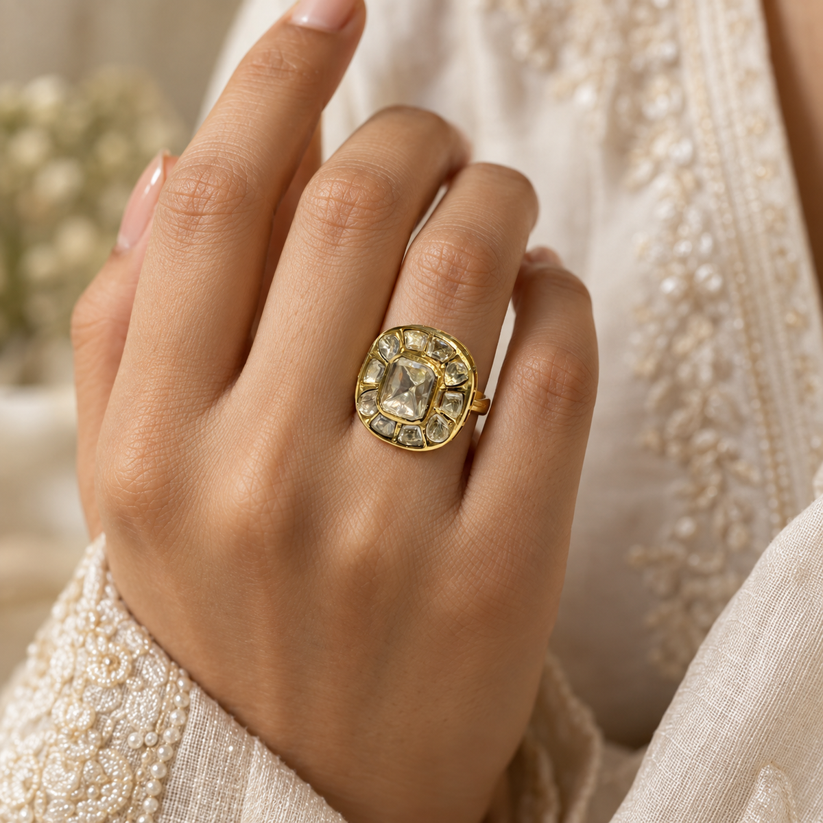 Avira Moissanite Polki Ring | Handcrafted Statement Jewellery