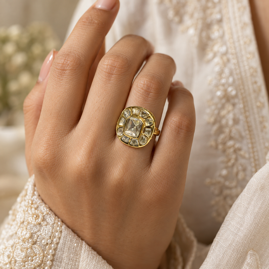 Avira Moissanite Polki Ring | Handcrafted Statement Jewellery