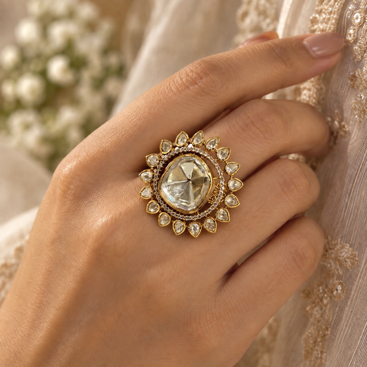 Seraphine Sunburst Moissanite Polki Ring | 22KT Gold Plated Ring