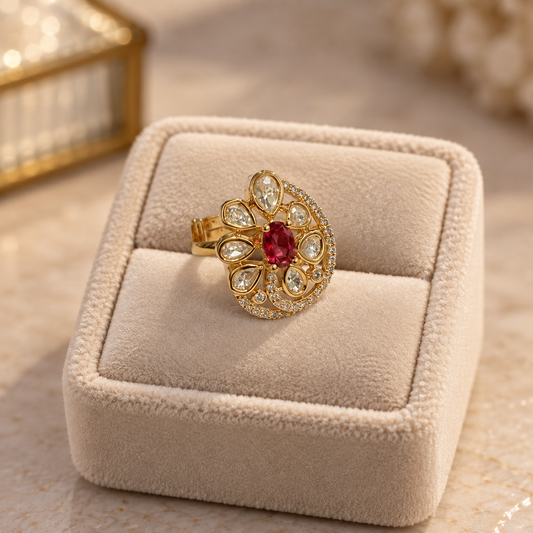 Rajrang Moissanite Polki Ring | 22KT Gold Plated Royal Ring