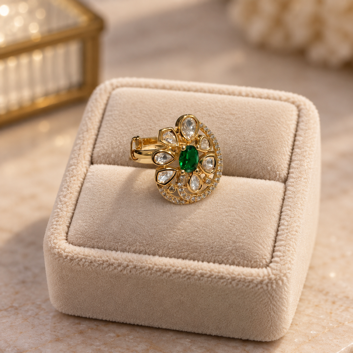 Rajrang Moissanite Polki Ring | 22KT Gold Plated Royal Ring