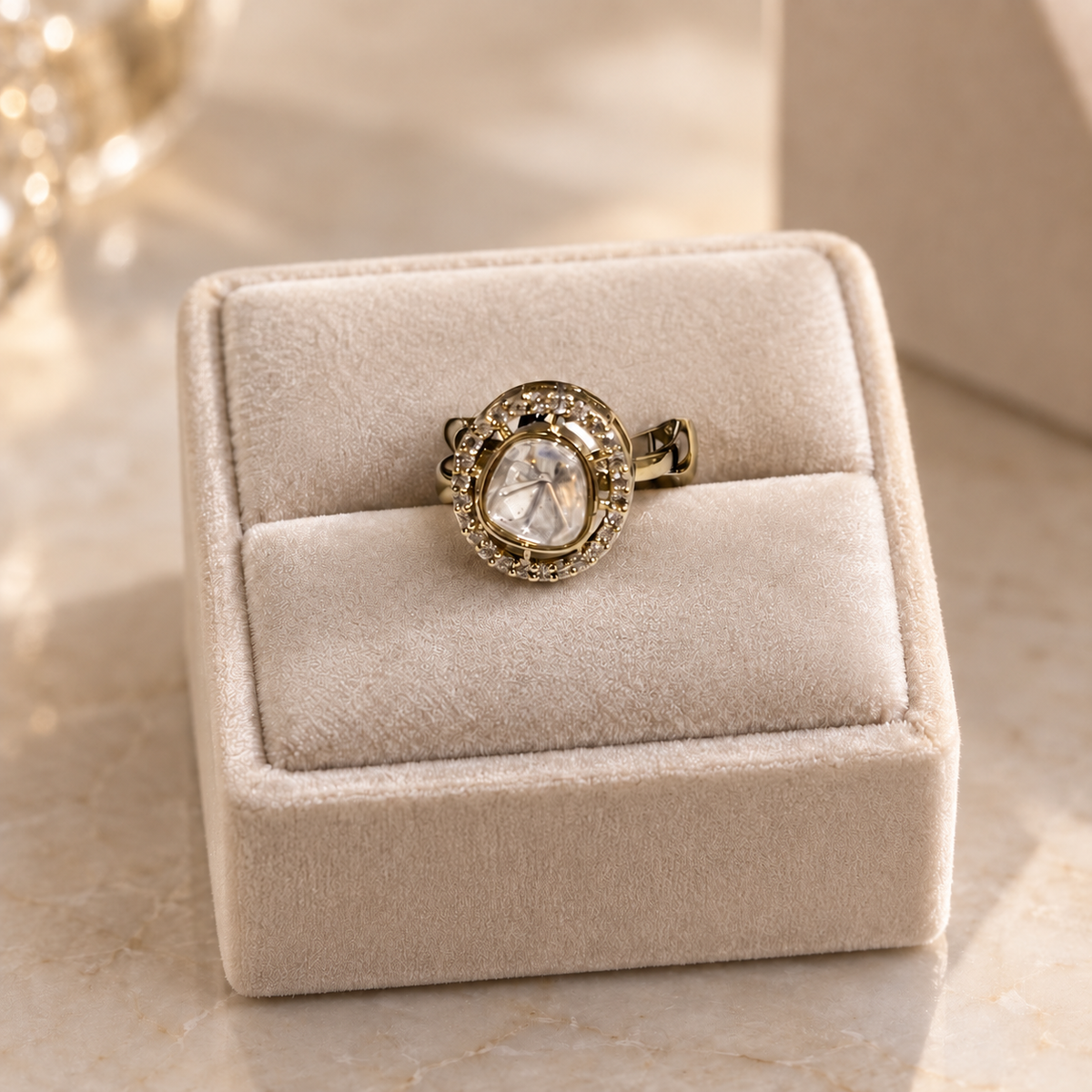 Orvessa Moissanite Polki Ring | 22K Gold Plated Halo Ring