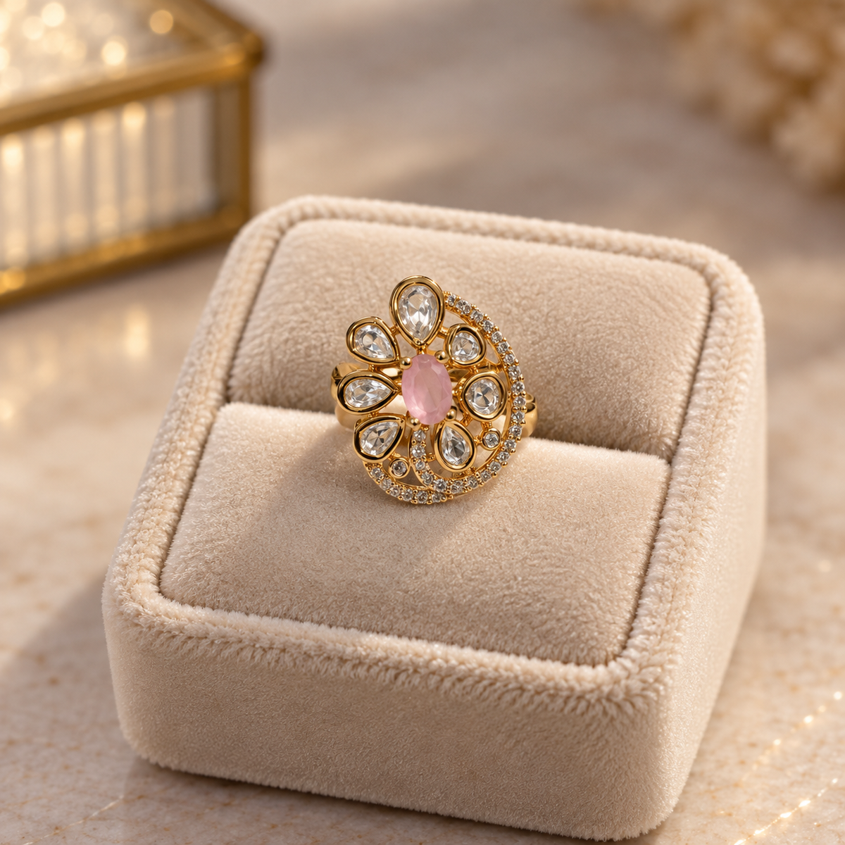 Rajrang Moissanite Polki Ring | 22KT Gold Plated Royal Ring