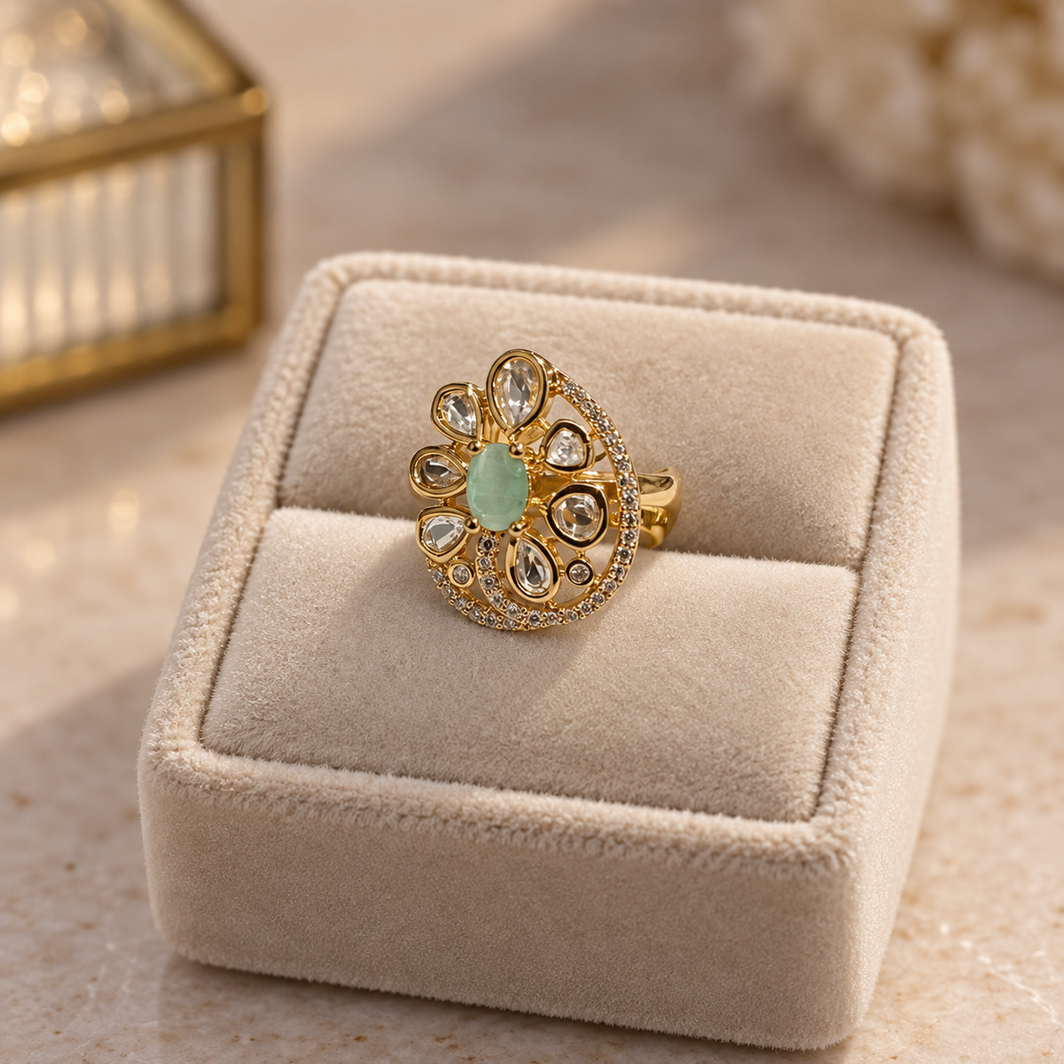 Rajrang Moissanite Polki Ring | 22KT Gold Plated Royal Ring