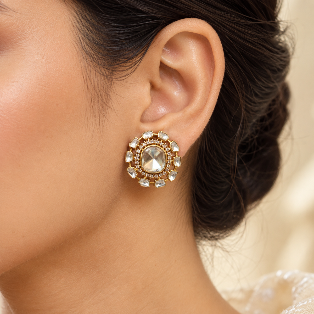 Kairenza Moissanite Uncut Polki Earrings | 22KT Gold Plated Pure Brass Bridal Earrings