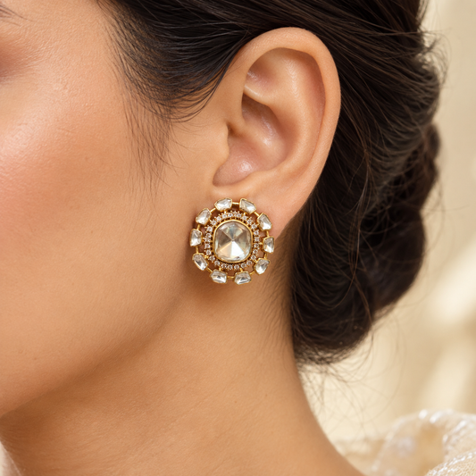 Kairenza Moissanite Uncut Polki Earrings | 22KT Gold Plated Pure Brass Bridal Earrings
