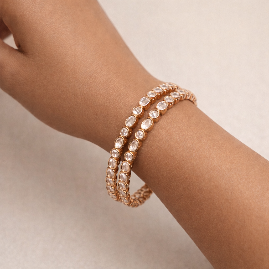 Sitara Classic Polki Bangles | Elegant Gold Polki Bangle Pair