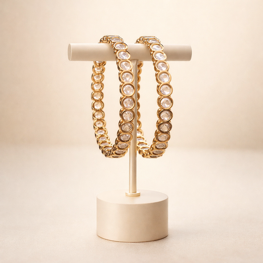Zariya Classic Polki Bangles | Elegant Gold Polki Bangle Pair
