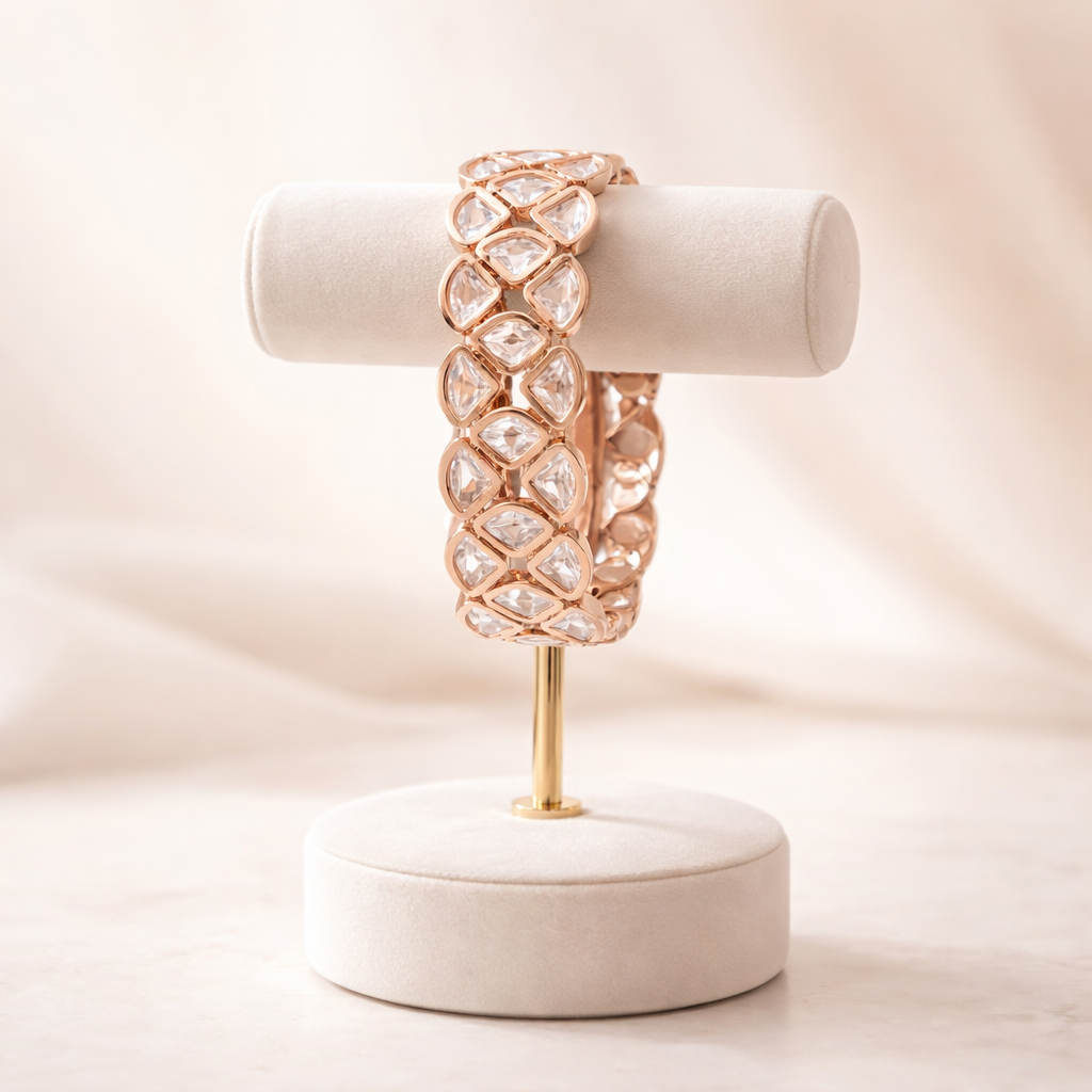 Aafreen Pear Polki Bracelet | Rose Gold Polki Statement Bracelet