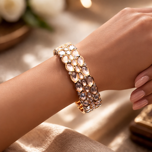Mehr Oval Polki Bracelet | Luxury Gold Polki Statement Bracelet