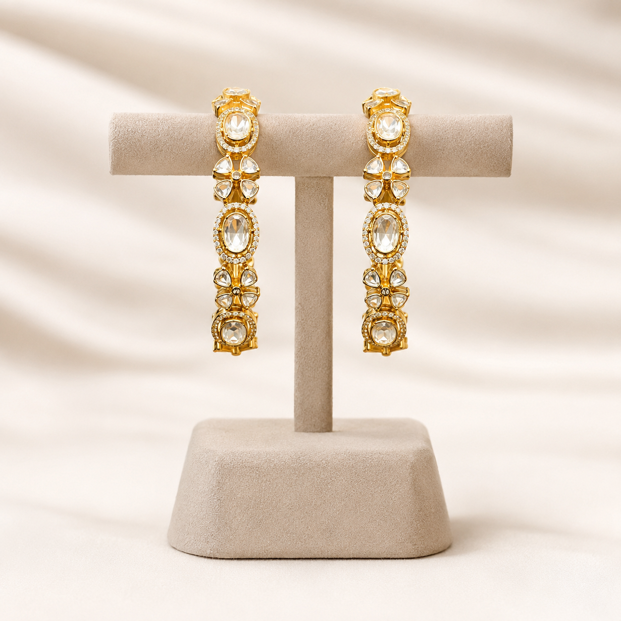 Regal Blossom Polki Bangles for Women | Gold-Plated Floral Polki Bridal Bangles