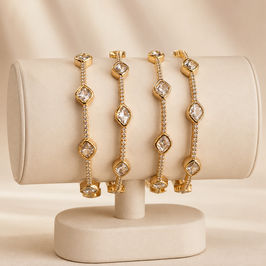 Viora Moissanite Polki Bangles | Luxury Gold Finish Bangles | Atal Jain Designs  SEO Meta Description