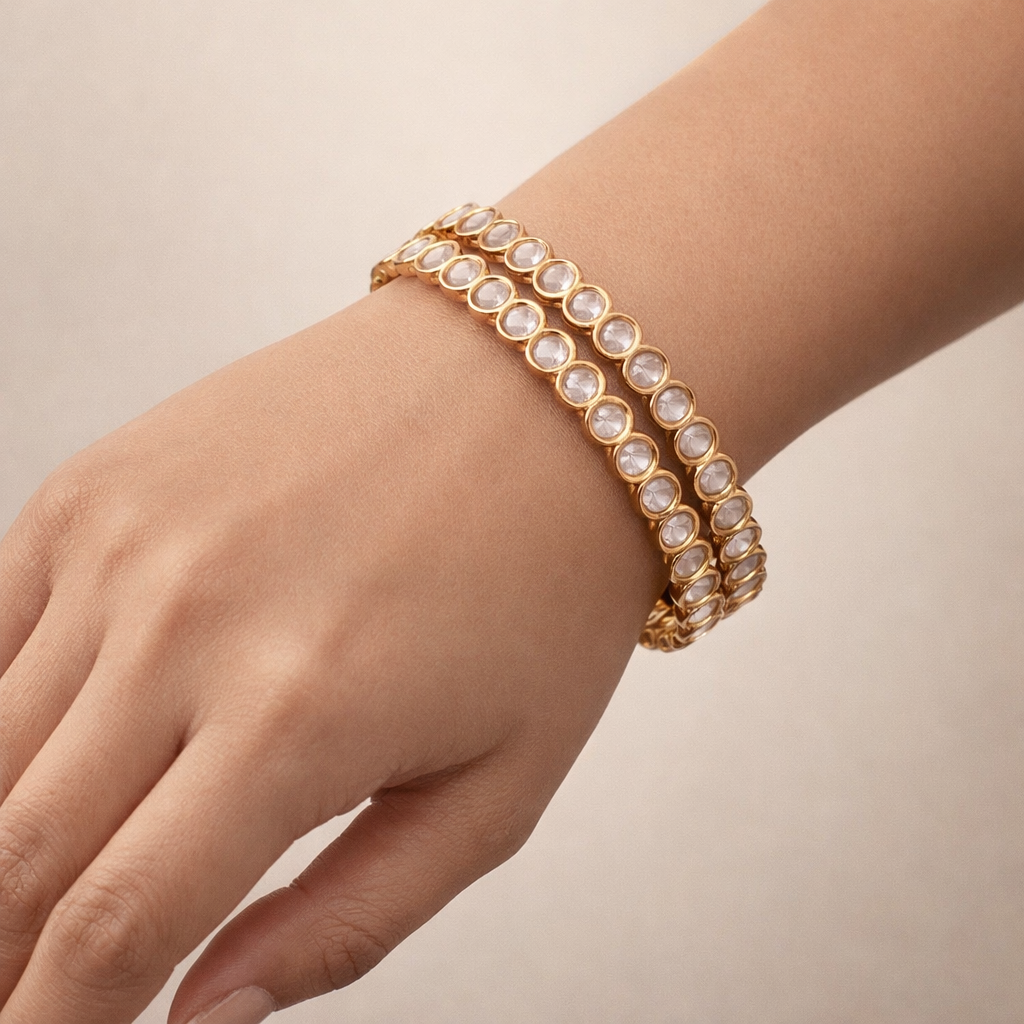 Zariya Classic Polki Bangles | Elegant Gold Polki Bangle Pair